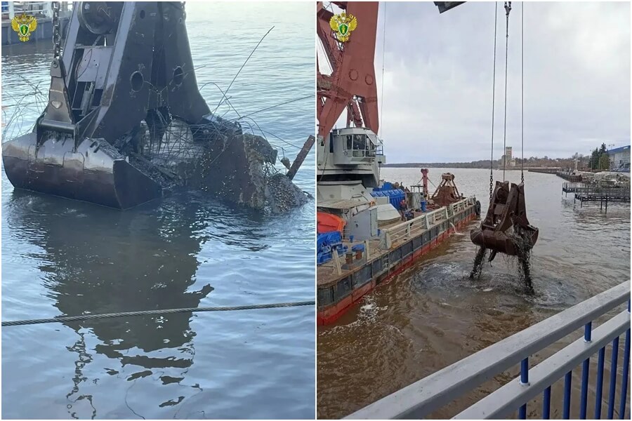 Со дна Волги в Кинешме подняли затонувший дебаркадер